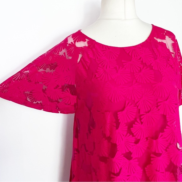 Phase Eight Bright Pink Layered Floral Short Sleeve Floaty Top UK Size 12 - Picture 4 of 10